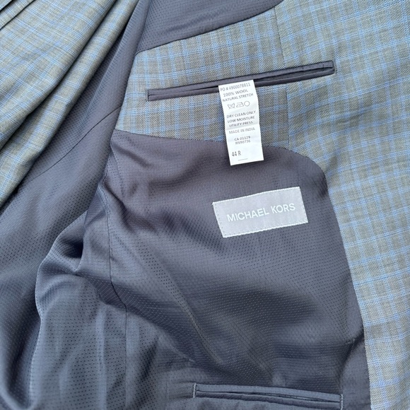 MICHAEL KORS MEN Classic Fit Wool Blend Stretch Suit Jacket PANTS SET PLAID BLUE - Picture 11 of 16